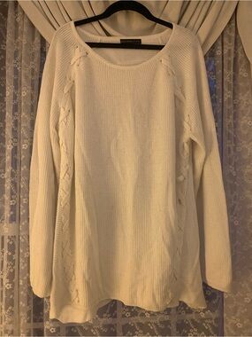 Design History Cream Cable-Trim Scoop Neck Sweater